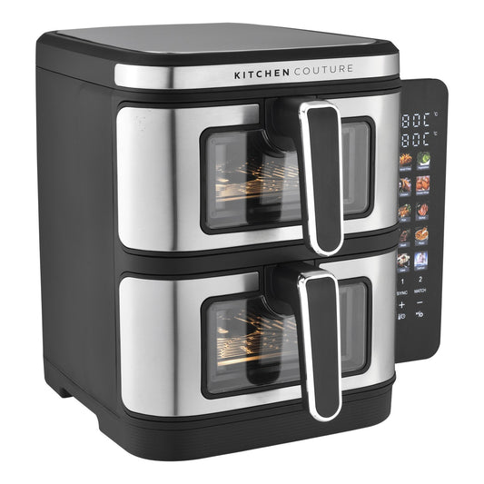 KITCHEN COUTURE 11L CLEAR VIEW COLOUR VERTEX DUAL DRAW AIR FRYER - STAINLESS STEEL