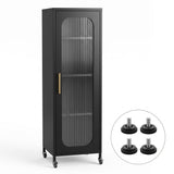 Artiss Buffet Cabinet Sideboard Slim Fluted Kitchen Storage Trolley Wheels Black