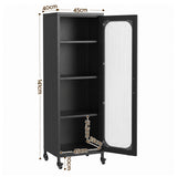 Artiss Buffet Cabinet Sideboard Slim Fluted Kitchen Storage Trolley Wheels Black