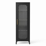 Artiss Buffet Cabinet Sideboard Slim Fluted Kitchen Storage Trolley Wheels Black