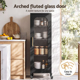 Artiss Buffet Cabinet Sideboard Slim Fluted Kitchen Storage Trolley Wheels Black