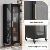 Artiss Buffet Cabinet Sideboard Slim Fluted Kitchen Storage Trolley Wheels Black