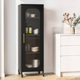 Artiss Buffet Cabinet Sideboard Slim Fluted Kitchen Storage Trolley Wheels Black