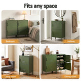 Artiss 2x Buffet Sideboard Cabinet Storage Cupboard 2 Doors Metal Green DOUBLE