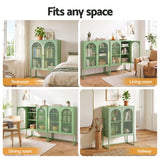 Artiss 2x Buffet Sideboard Cabinet ELMA Cupboard Storage Mesh Doors Metal Green
