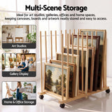 Artiss Art Drying & Storage Rack with Caster Wheels, Solid Wood Adjustable Slots Rack for Drawing Boards, Panels, Paintings, Artworks Display