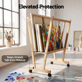 Artiss Art Display Wooden Print Rack with Castors-Canvas Drying & Storage Rack for Panels, Posters, Art Shows & Galleries