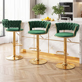 Artiss 3x Bar Stools Gas Lift Adjustable Velvet Woven Backrest Vivien Green