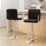 Artiss 2x Bar Stools Leather Gas Lift w/Armrest Black