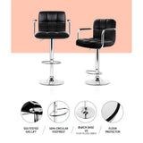Artiss 2x Bar Stools Leather Gas Lift w/Armrest Black