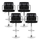 Artiss 4x Bar Stools Leather Gas Lift w/Armrest Black