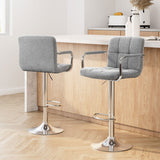 Artiss 2x Bar Stools Fabric Gas Lift w/Armrest Grey
