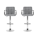Artiss 2x Bar Stools Fabric Gas Lift w/Armrest Grey