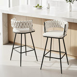 Artiss 2x Bar Stools Kitchen Dining Chair Counter Stool Woven Velvet Metal Ivory