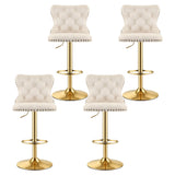 Artiss 4x Bar Stools Counter Chair Kitchen Adjustable Nailhead Trim Velvet Ivory