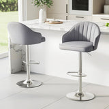 Artiss 2x Bar Stools Kitchen Swivel Gas Lift Counter Chair Shell Leather Grey