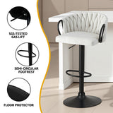 Artiss 1x Bar Stool Single Kitchen Dining Chair Counter Stool Woven Velvet Ivory