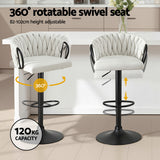 Artiss Bar Stool x4 Kitchen Dining Chair Counter Gaslift Woven Velvet Ivory