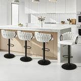 Artiss Bar Stool x4 Kitchen Dining Chair Counter Gaslift Woven Velvet Ivory