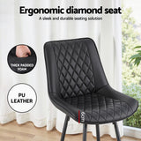 Artiss 2x Bar Stools Kitchen Dining Chair Counter Stool Diamond PU Leather Black