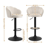 Artiss 2x Bar Stools Counter Chair Adjustable Shell Backrest Velvet Nessah Ivory