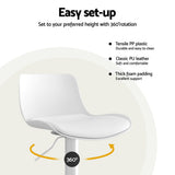 Artiss Bar Stools Kitchen Swivel Gas Lift Stool Leather Dining Chairs White x2