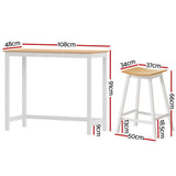 Artiss Bar Table and Stools Set Dining Desk Solid Wood Kitchen Chairs Cafe Pub