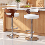 Artiss 2x Bar Stools Counter Chair Kitchen Bentwood Gas Lift PU Leather White