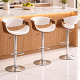 Artiss 3x Bar Stools Counter Chair Ambrus Swivel Adjustable Bentwood PU White