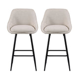 Artiss Bar Stools Set of 2 Linen Upholstered Counter Chairs with Back Padded Seat Beige