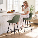 Artiss Bar Stools Set of 2 Linen Upholstered Counter Chairs with Back Padded Seat Green