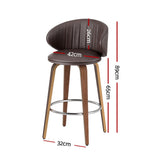 2x Artiss Bar Stools Dining Chairs Contoured Leather Wood Stool