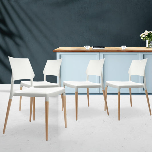 Artiss Dining Chairs Set of 4 Plastic Wooden Stackable White