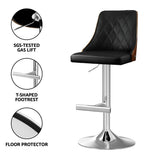 Artiss Bar Stool Bentwood Swivel Adjustable Kitchen Counter Stool Leather Black
