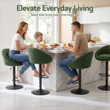 Artiss 2x Bar Stools Kitchen Chairs Gas Lift Adjustable Round Shell Boucle Green