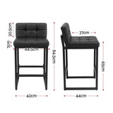 Artiss Bar Stools Set of 2 PU Leather Counter Chairs 65cm Seat Height with Low Back Black