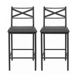 Artiss Bar Stools Set of 2 Counter 66cm Height Stools with Backrest, PU Cushioned Seat, Black