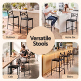 Artiss Bar Stools Set of 2 Counter 66cm Height Stools with Backrest, PU Cushioned Seat, Black