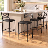 Artiss Bar Stools Set of 4 Counter 66cm Height Stools with Backrest, PU Cushioned Seat, Black