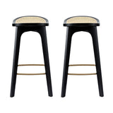 Artiss 2x Bar Stools Rattan Counter Kitchen Dinning Chair Bamboo Saddle Black