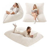 Artiss 3 in 1 Bean Bag Chair Cover (No Filler) Convertible Bean Bag for Adults, Corduroy Stuffed Animal Storage Bean Bag Cover Washable for Living Room Bedroom, Beige