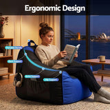 Artiss Gaming Bean Bag Chair Cover (No Filler) for Adults Teens Kids Splash-Proof Floor Gaming Chair Cover with Side Pockets, Headphone Hanger, Cup Holder, Bean Bag Cover Only