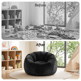 Artiss Bean Bag Chair Cover (No Filler) Soft Faux Fur Beanbag Cover Large Round Stuffed Animal Storage Bean Bag Cover Washable Lazy Sofa Cover for Adults Kids Teens, Black