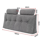 Artiss Headboard Pillow Double Wedge Backrest Triangular with 2 Cushions Grey