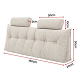 Artiss Headboard Pillow Queen Wedge Backrest Triangular with 2 Cushions Beige