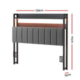 Artiss Double Headboard Charging Station Storage LED Light Grey Upholstered