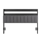 Artiss Queen Headboard Charging Station Storage LED Light Grey Upholstered