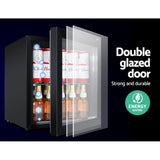 Devanti 46L bar fridge with double-glazed glass door in black