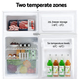 Devanti 85L bar fridge with mini freezer compartment, white