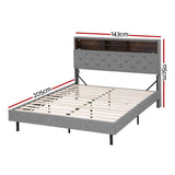 Artiss Bed Frame Double Size LED Mattress Base Platform with Storage Shelf Hidden Storage Box Grey